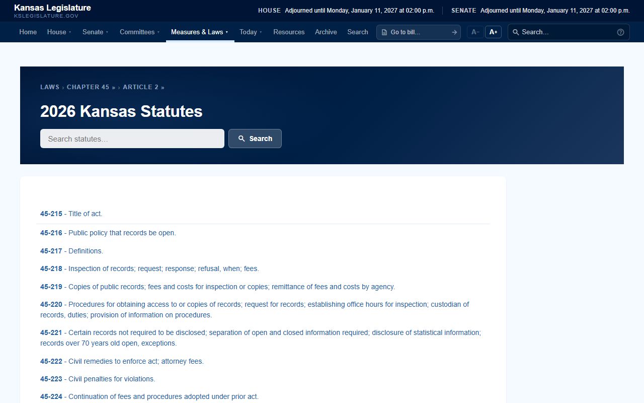 Woodson County Clerk of the District Court Kansas open records chapter source