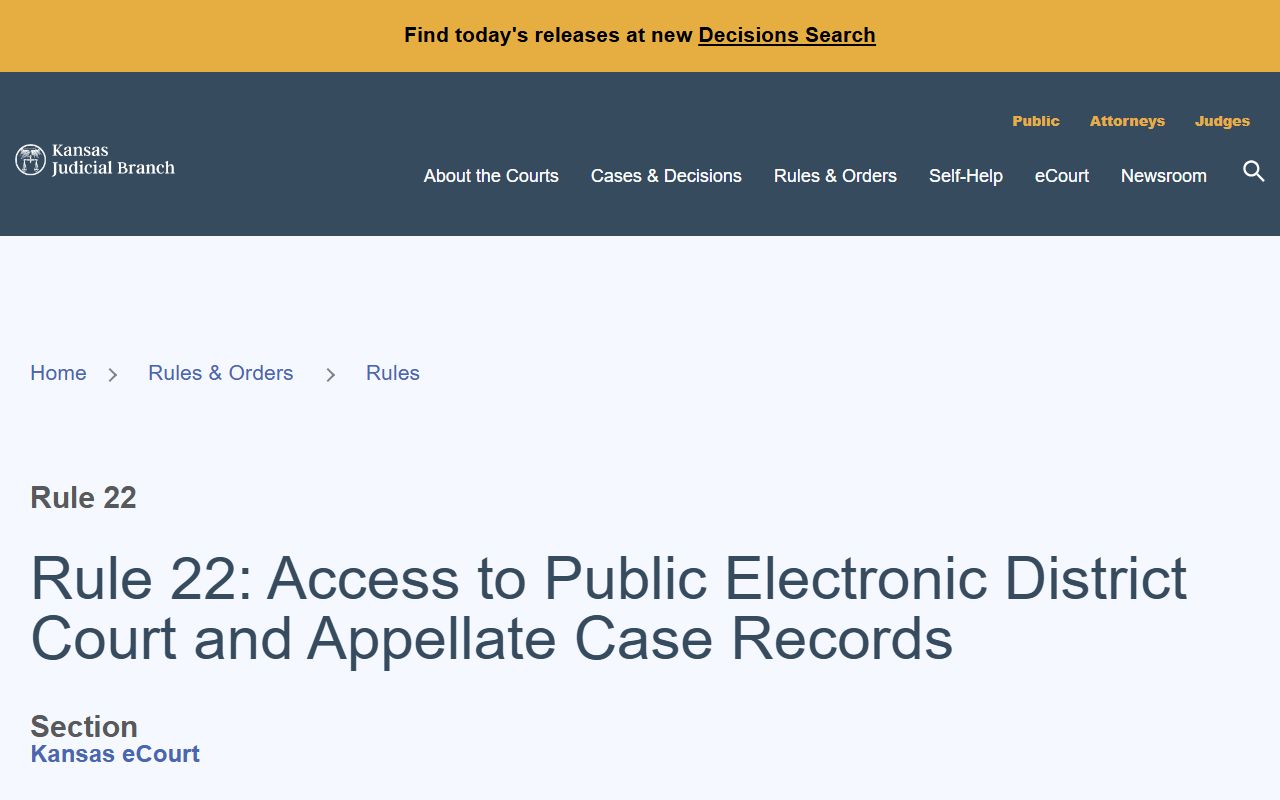 Woodson County court records Kansas Supreme Court Rule 22 source