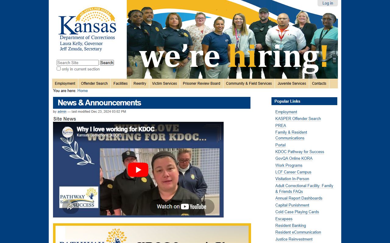 Woodson County criminal court records Kansas Department of Corrections source