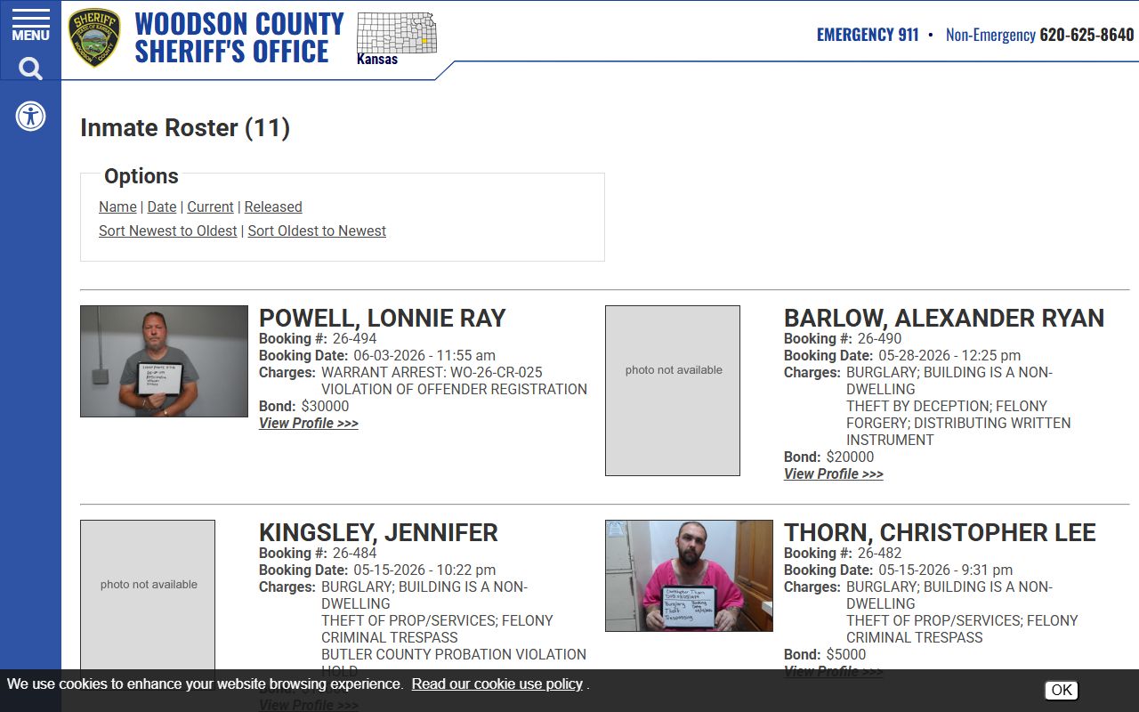Woodson County inmate records and current inmate roster fields