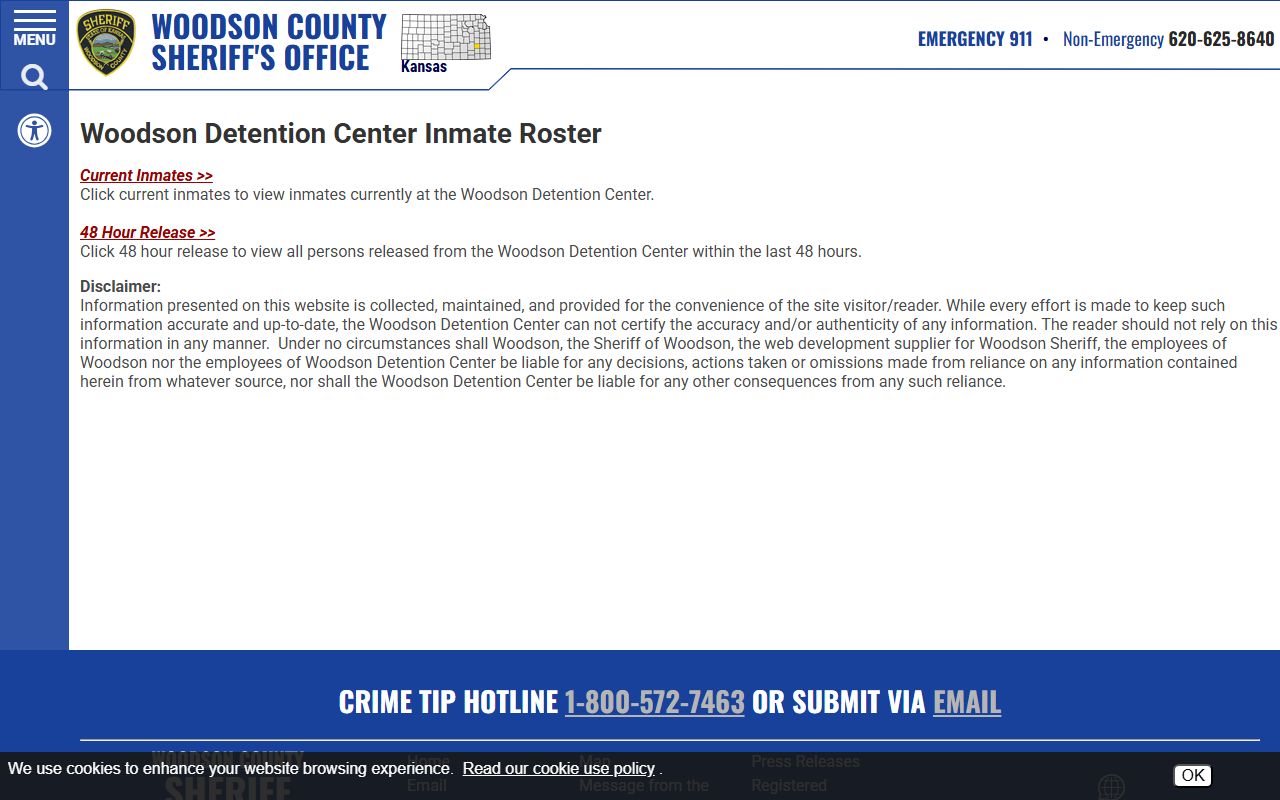 Woodson County inmate records and Woodson Detention Center roster choice page