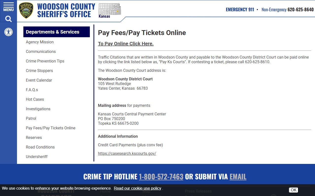 Woodson County traffic court records and sheriff pay tickets page