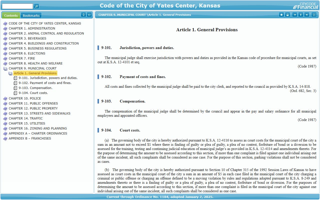 Woodson County traffic court records and Yates Center municipal code
