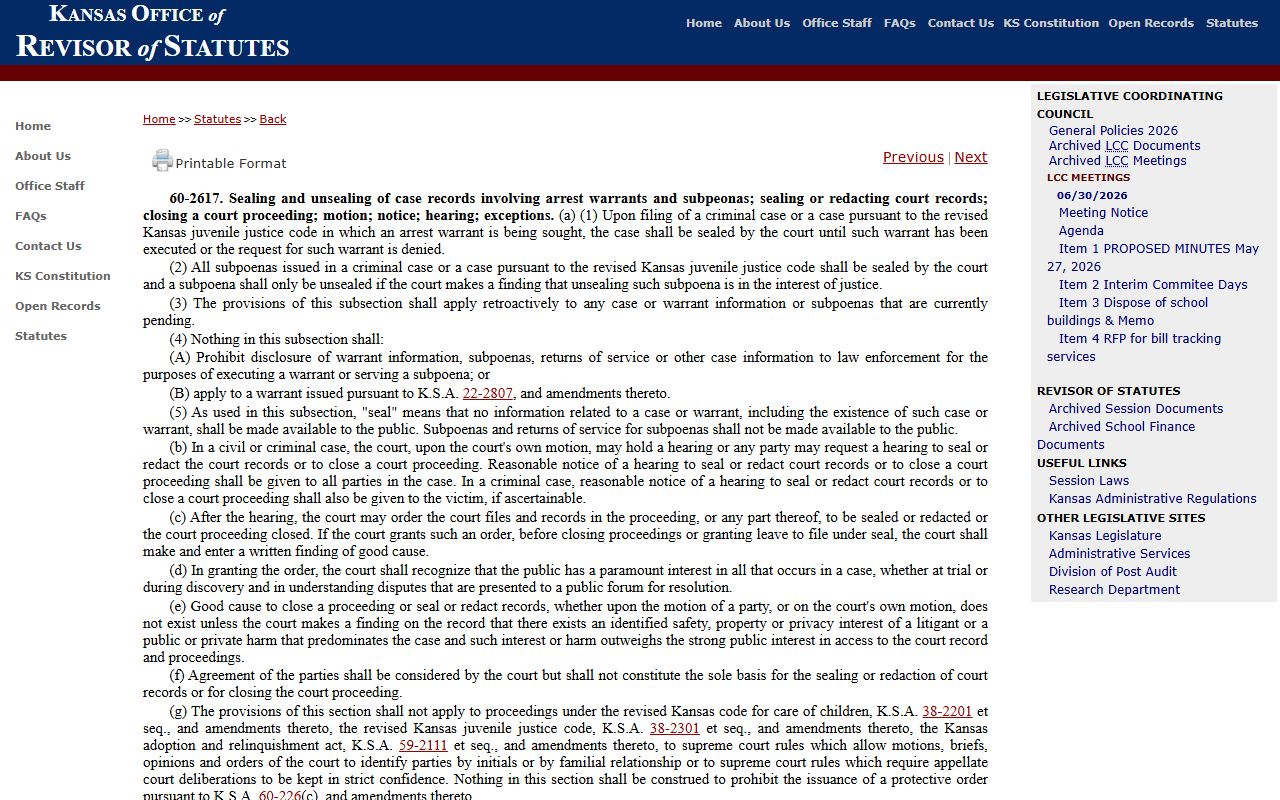 Woodson County warrant records and Kansas arrest warrant sealing statute